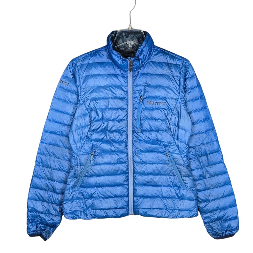 Marmot Quasar Jacket Women's Small 900 Fill Goose Down Blue Lightweight Full Zip